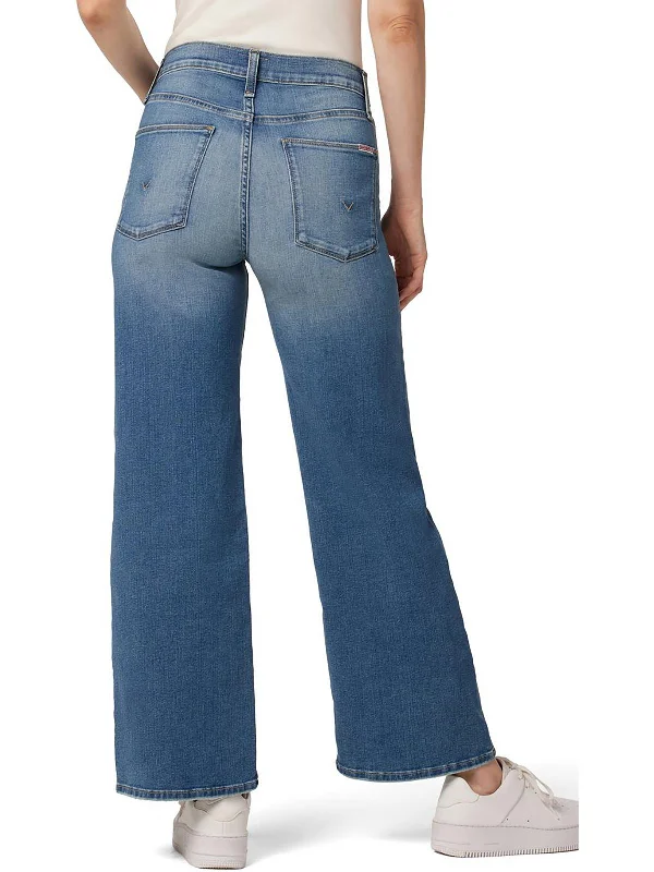 party striking pants -Rosalie Womens High Rise Medium Wash Wide Leg Jeans