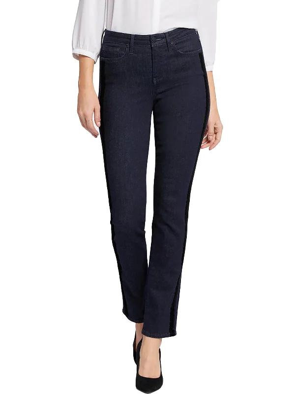 wave edge pants -Sheri Womens Dark Wash Flocked Slim Jeans