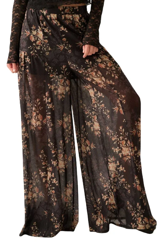 claret snug pants -Sloan Floral Mesh Wide-Leg Pant In Black