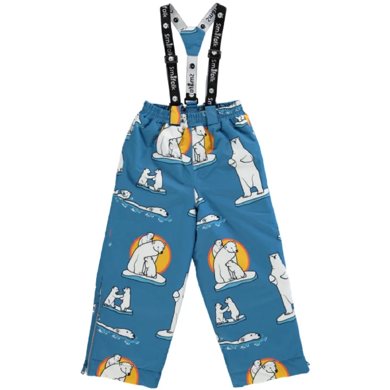 denim vivid pants -Småfolk Solid Blue Snow Pants With Polaer Bears