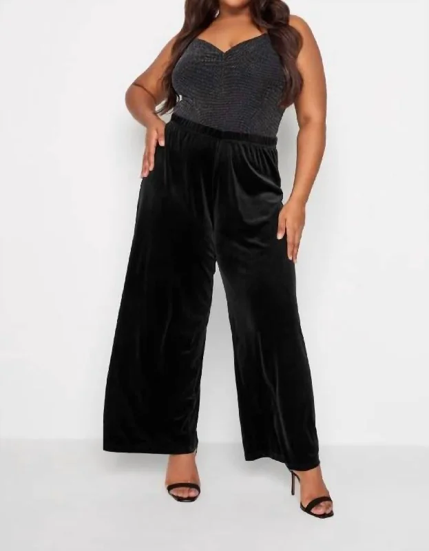 seam dash pants -Velvet Wide Leg Pants In Black