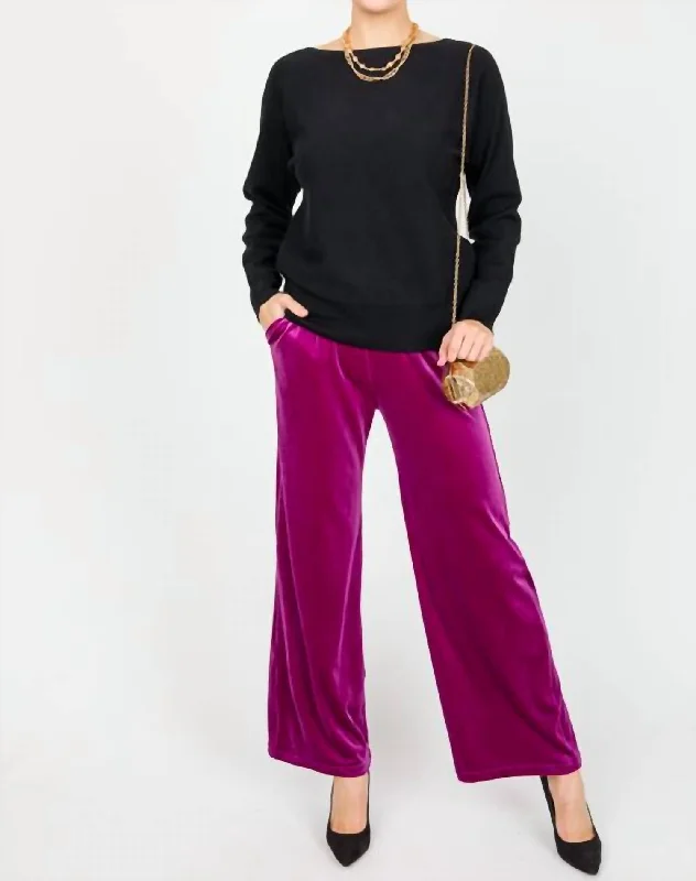 rustic glow pants -Velvet Wide Leg Pants In Magenta