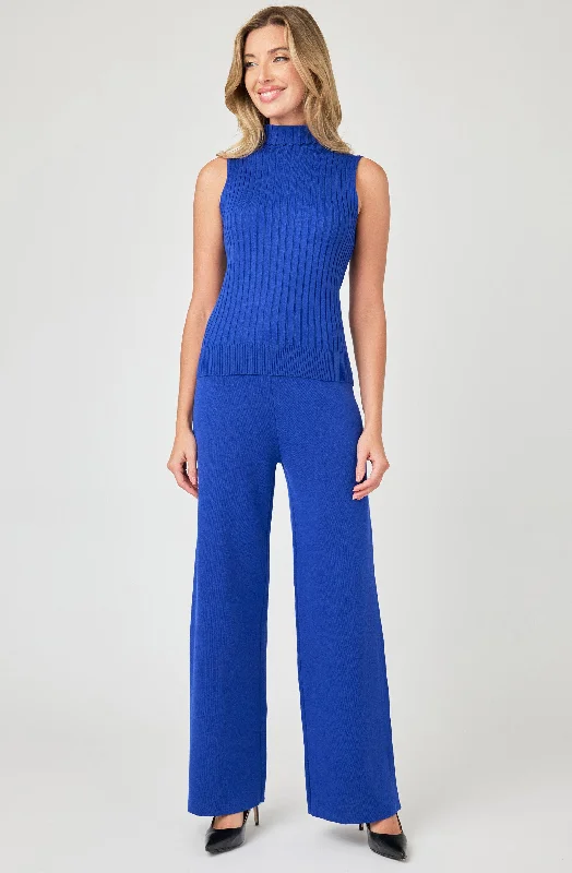 slit trim pants -Wide Leg Ribbed Knit Pants