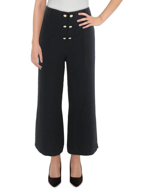 team vivid pants -Womens Button Crepe Wide Leg Pants