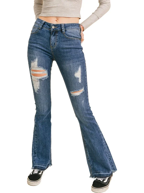 squad trim pants -Womens Denim Distressed Flare Jeans