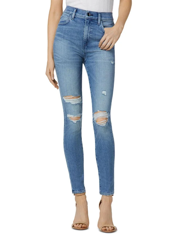 frayed edge pants -Womens Distressed High Rise Ankle Jeans