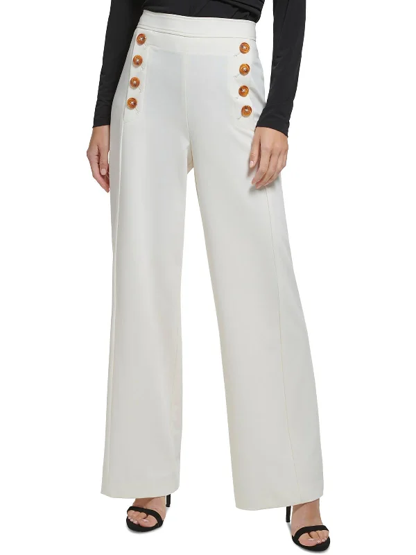 long flair pants -Womens Embellished Solid Wide Leg Pants