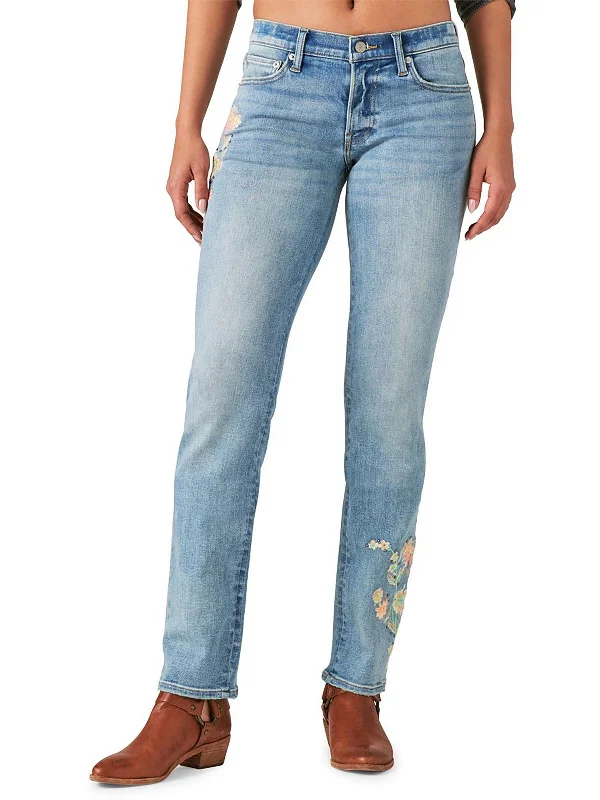 teen vivid pants -Womens Floral Embroidered Straight Leg Jeans