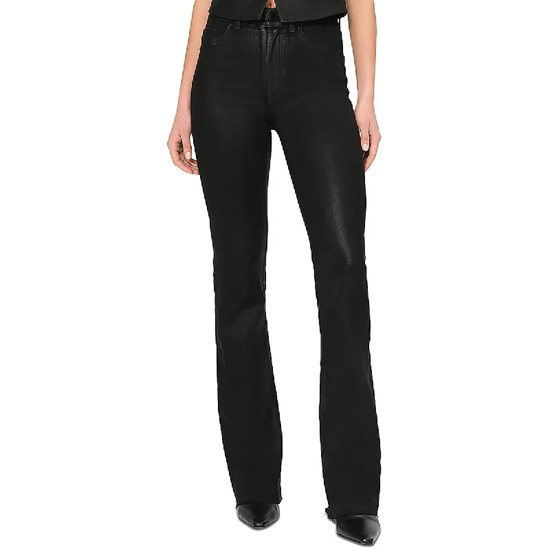 petite glow pants -Womens High Rise Coated Bootcut Jeans