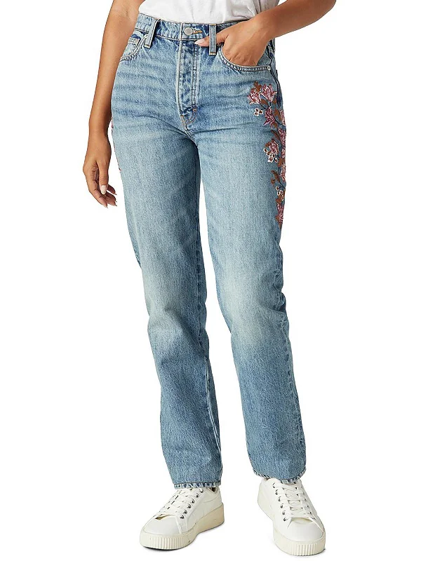 active trim pants -Womens High-Rise Embroidered Mom Jeans