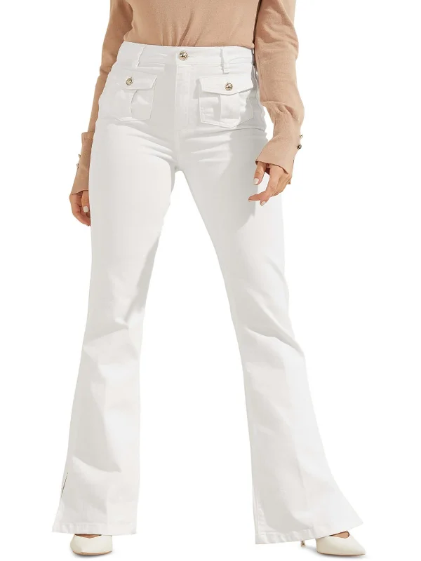 wide slant pants -Womens High Rise Solid Flared Jeans