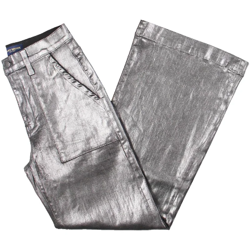 flare durable pants -Womens Metallic Cropped Cropped Pants