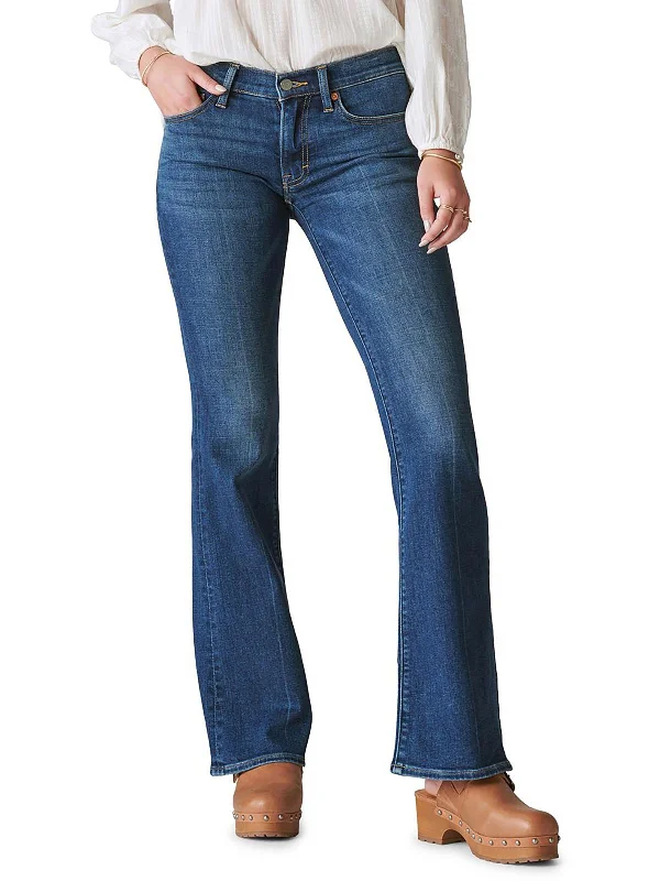 long cozy pants -Womens Mid-Rise Dark Wash Flare Jeans