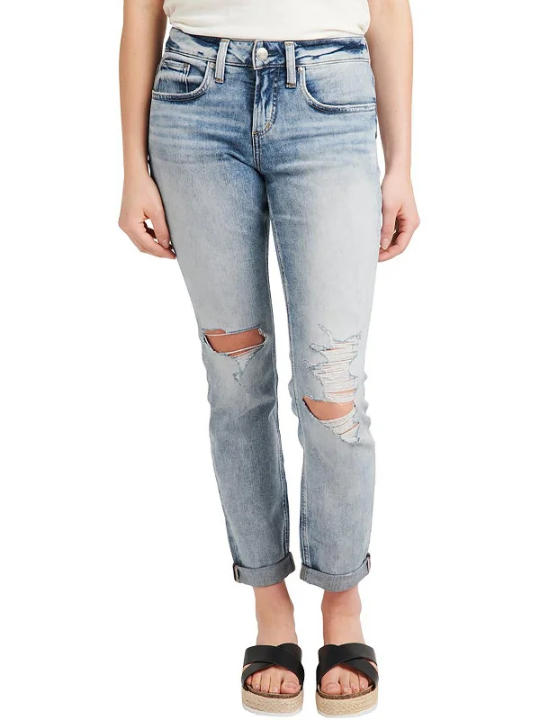 slate durable pants -Womens Mid-Rise Destroyed Boyfriend Jeans