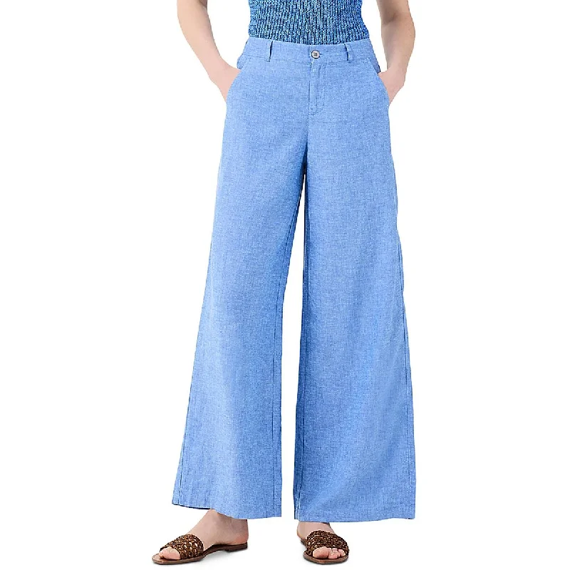 sport rugged pants -Womens Organic Linen Blend High Rise Wide Leg Pants