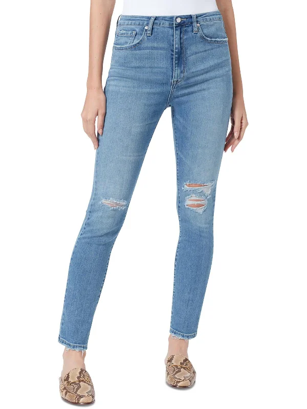 denim bold pants -Womens Ripped High-Rise Skinny Jeans