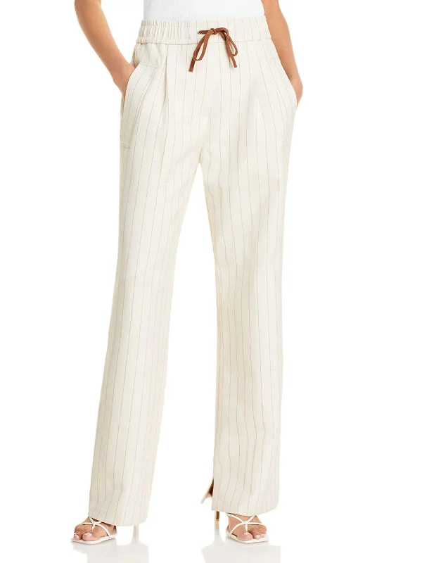 navy mist pants -Womens Striped Drawstring Pants