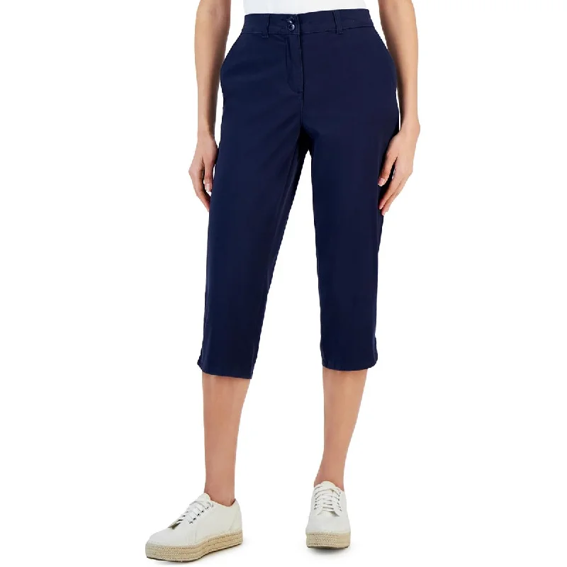 duo vivid pants -Womens Woven Flat Front Capri Pants